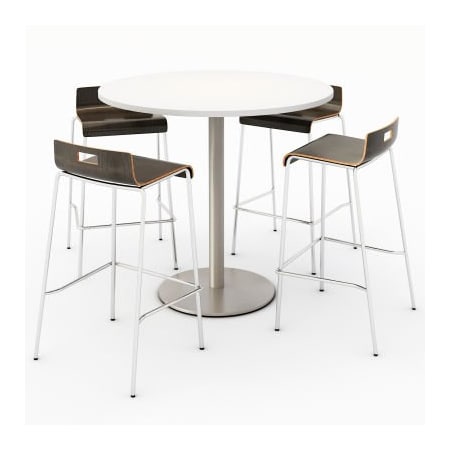 Kfi KFI 42" Round Dining Table & 4 Barstool Set, Designer White Table With Espresso Stools T42RD-B1922SL-38-D354-BR9333-4-ES